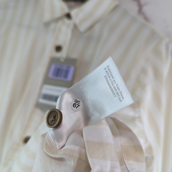 Everlane Shirt Womens Striped Button Up Silky Cotton Way Short Crop Sand - Picture 12 of 15
